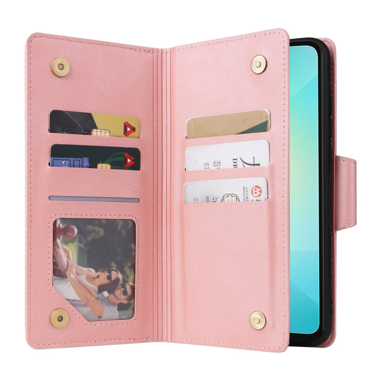 For Galaxy A06 4G Rivet Buckle 9 Cards Three Fold Leather Phone Case