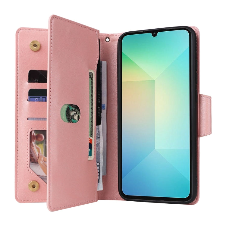 For Galaxy A06 4G Rivet Buckle 9 Cards Three Fold Leather Phone Case