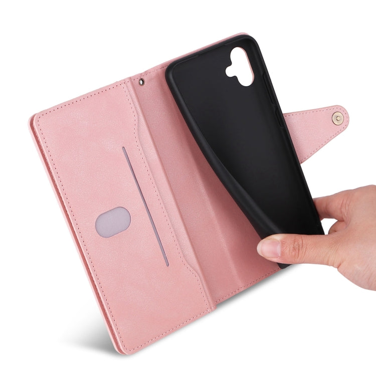 For Galaxy A06 4G Rivet Buckle 9 Cards Three Fold Leather Phone Case