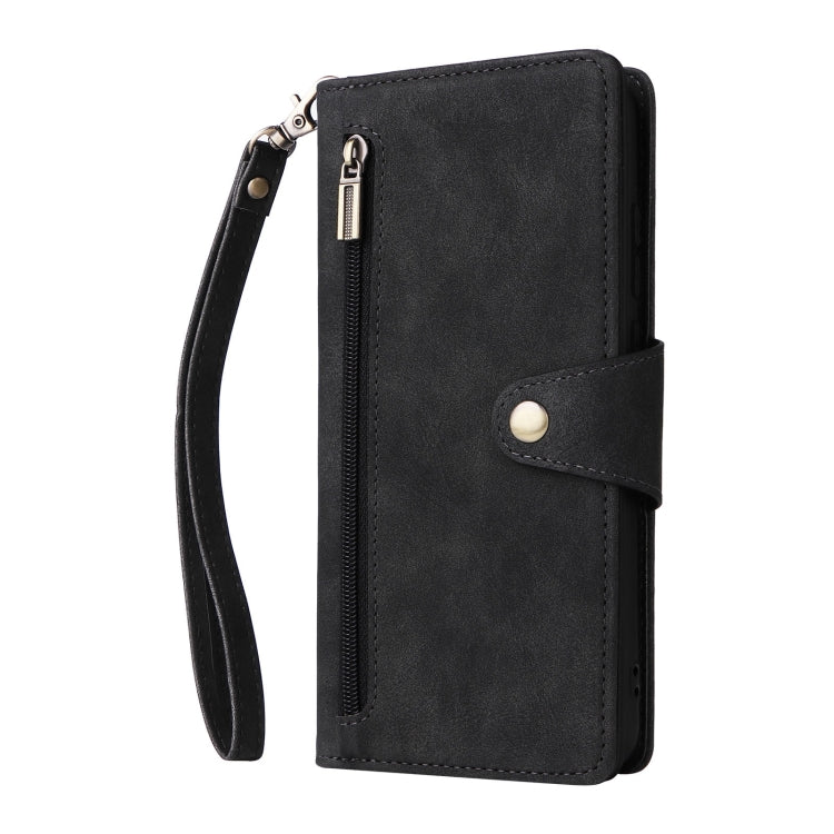 For Galaxy A06 4G Rivet Buckle 9 Cards Three Fold Leather Phone Case