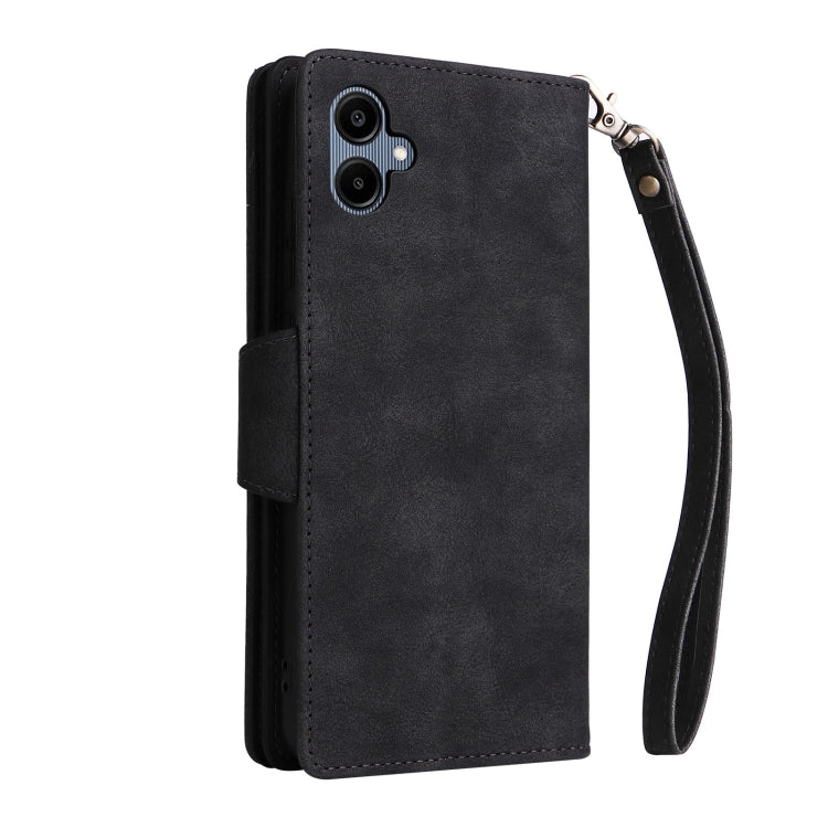 For Galaxy A06 4G Rivet Buckle 9 Cards Three Fold Leather Phone Case