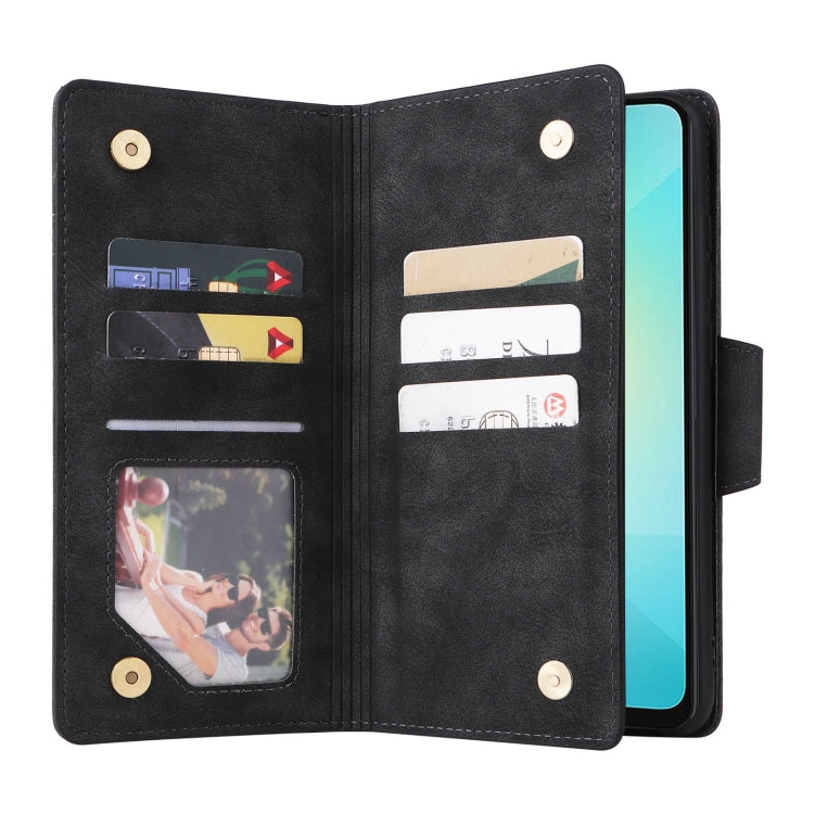 For Galaxy A06 4G Rivet Buckle 9 Cards Three Fold Leather Phone Case