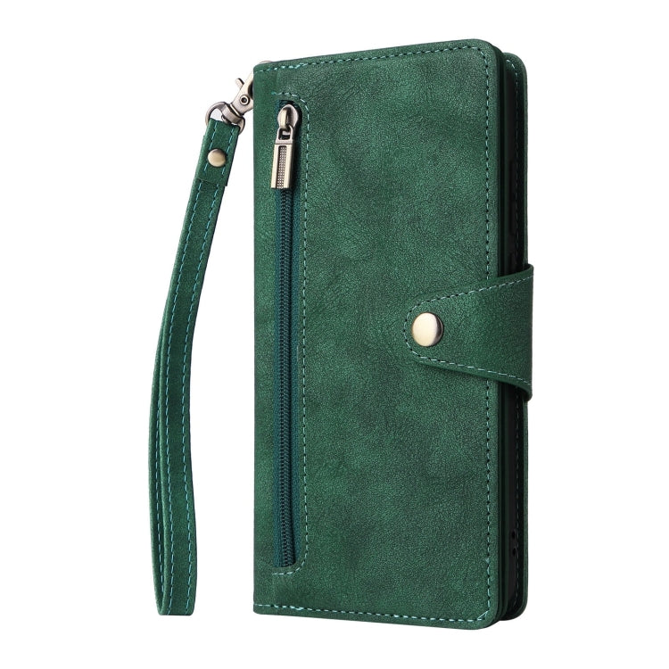 For Galaxy A06 4G Rivet Buckle 9 Cards Three Fold Leather Phone Case