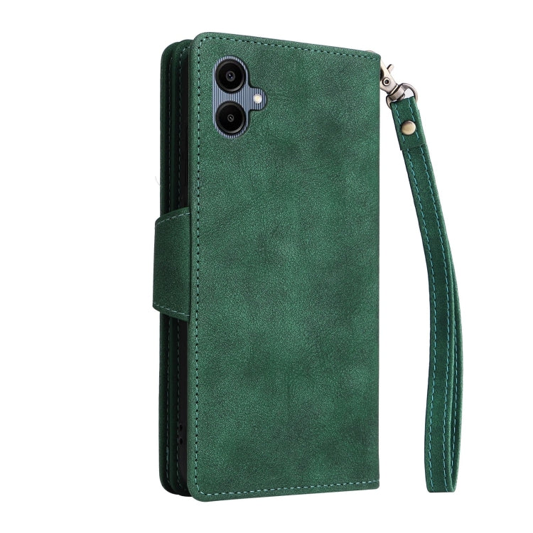 For Galaxy A06 4G Rivet Buckle 9 Cards Three Fold Leather Phone Case