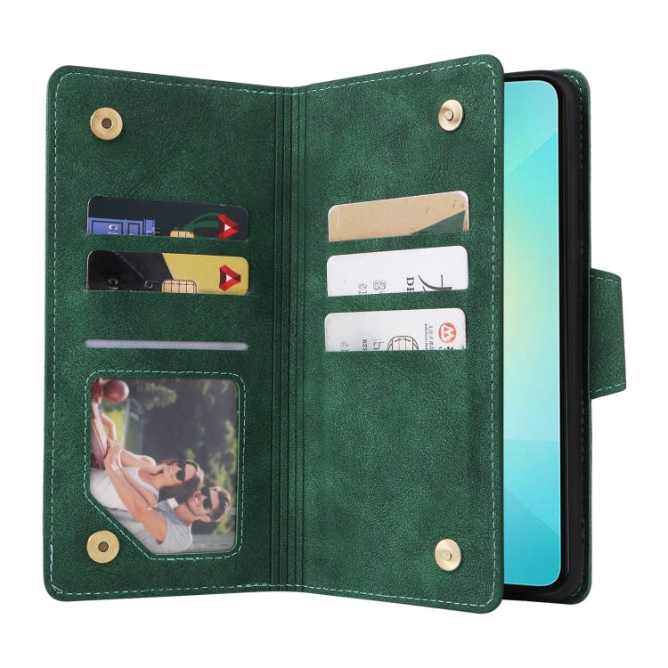 For Galaxy A06 4G Rivet Buckle 9 Cards Three Fold Leather Phone Case