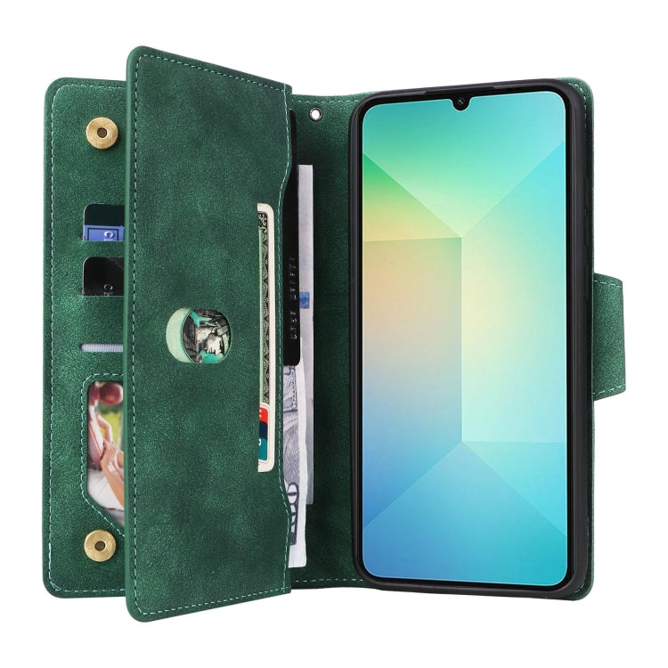 For Galaxy A06 4G Rivet Buckle 9 Cards Three Fold Leather Phone Case