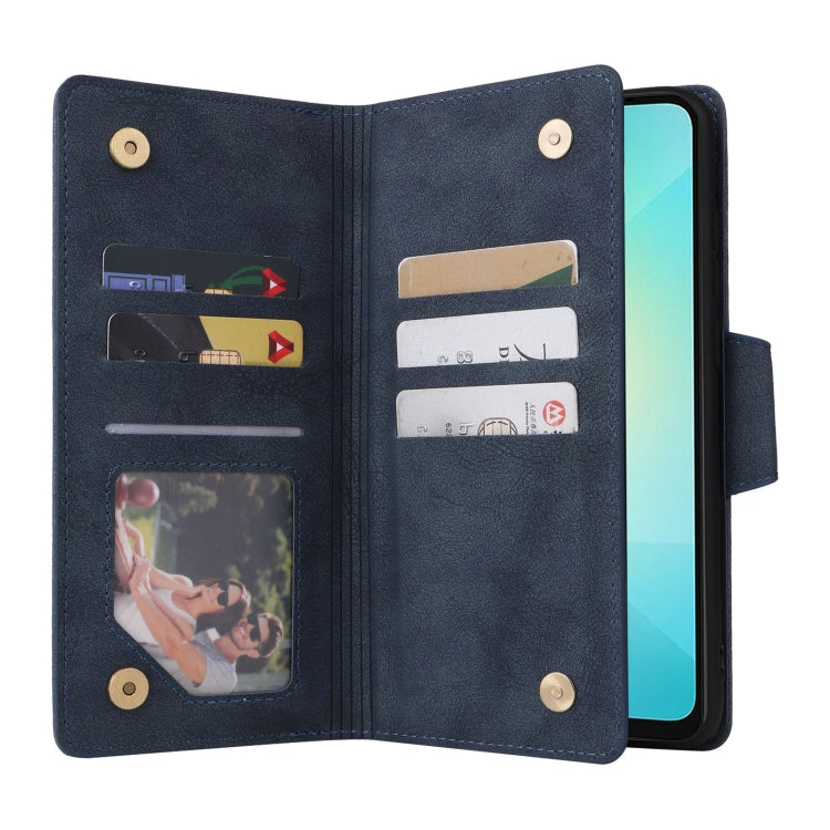 For Galaxy A06 4G Rivet Buckle 9 Cards Three Fold Leather Phone Case