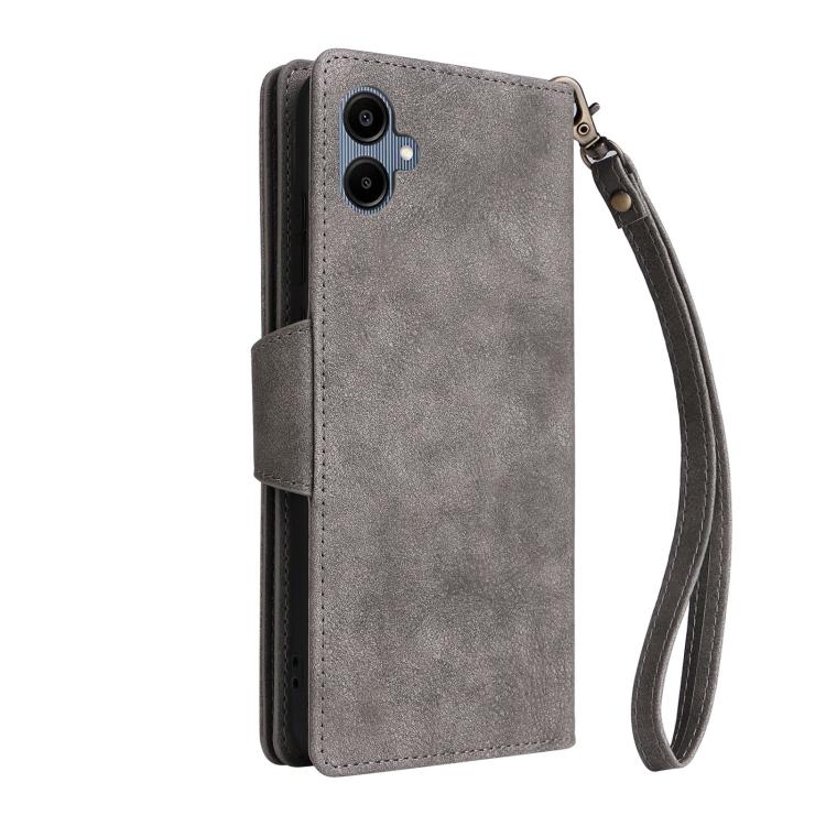 For Galaxy A06 4G Rivet Buckle 9 Cards Three Fold Leather Phone Case