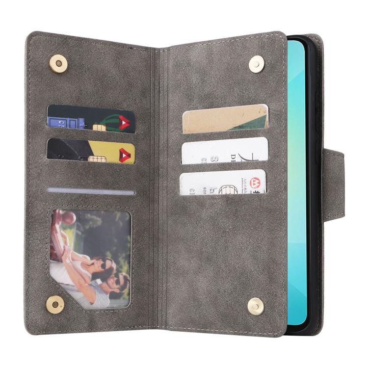 For Galaxy A06 4G Rivet Buckle 9 Cards Three Fold Leather Phone Case