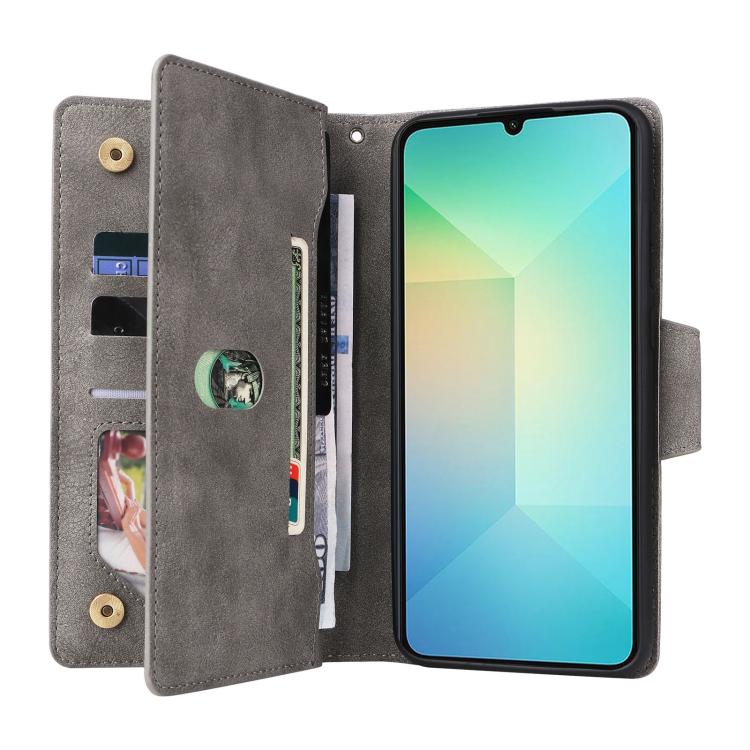 For Galaxy A06 4G Rivet Buckle 9 Cards Three Fold Leather Phone Case