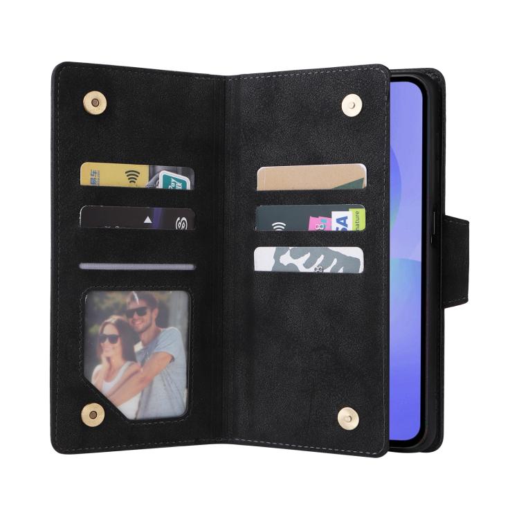 For Galaxy A36 5G Rivet Buckle 9 Cards Three Fold Leather Phone Case