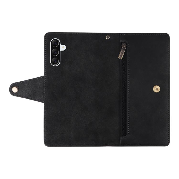 For Galaxy A36 5G Rivet Buckle 9 Cards Three Fold Leather Phone Case