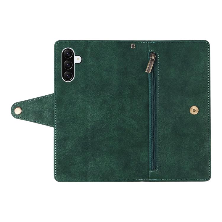 For Galaxy A36 5G Rivet Buckle 9 Cards Three Fold Leather Phone Case