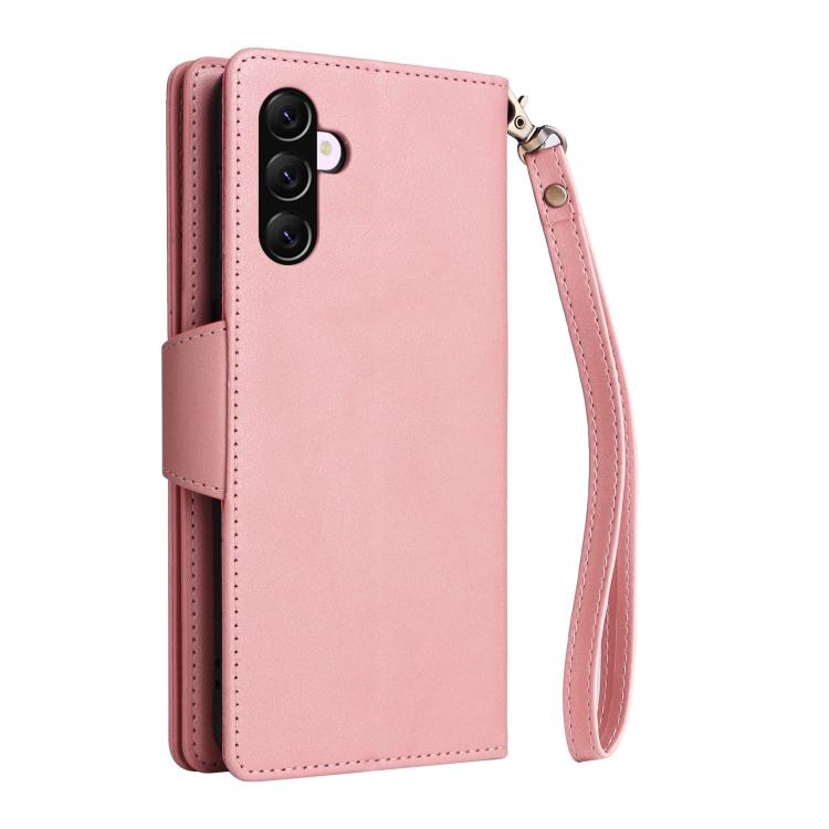 For Galaxy A56 5G Rivet Buckle 9 Cards Three Fold Leather Phone Case