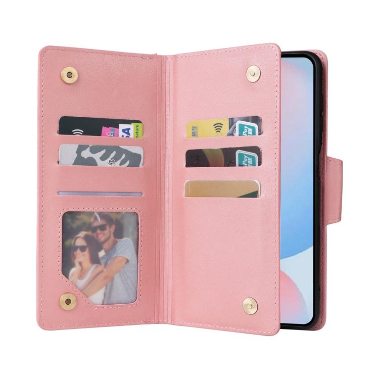 For Galaxy A56 5G Rivet Buckle 9 Cards Three Fold Leather Phone Case