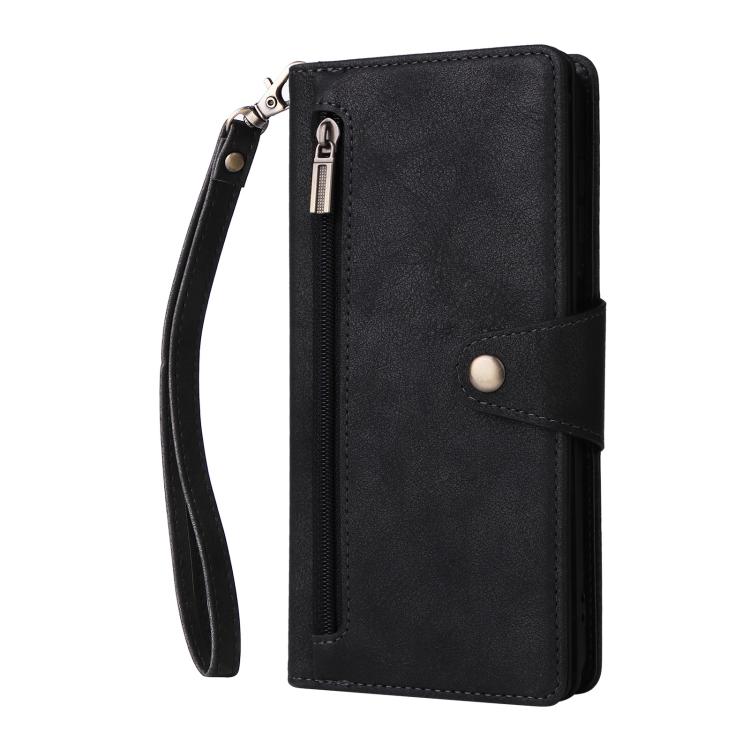 For Galaxy A56 5G Rivet Buckle 9 Cards Three Fold Leather Phone Case
