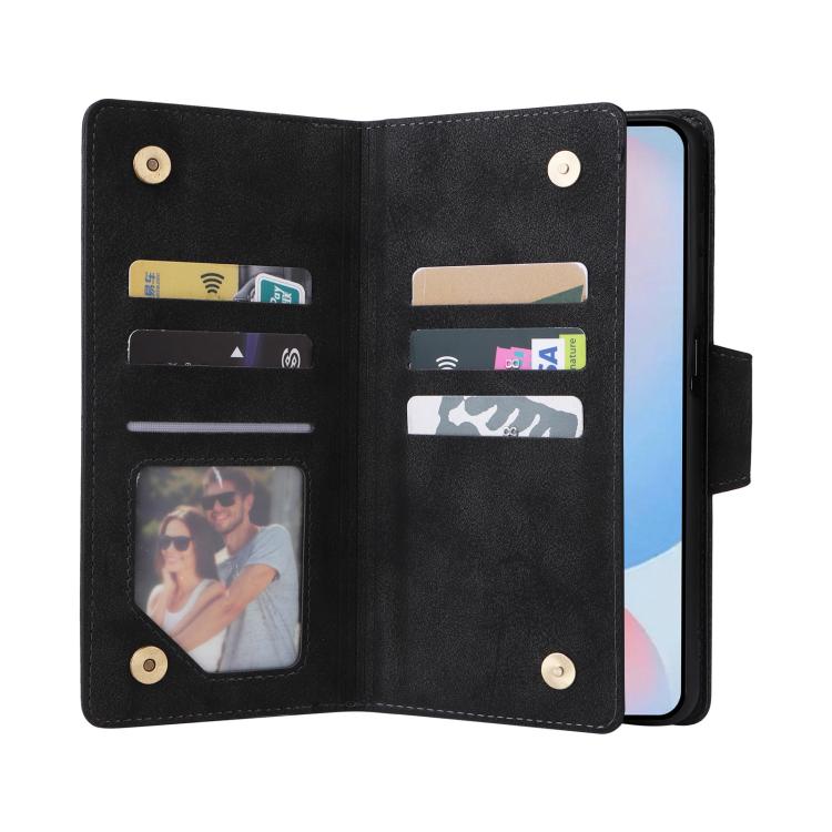 For Galaxy A56 5G Rivet Buckle 9 Cards Three Fold Leather Phone Case