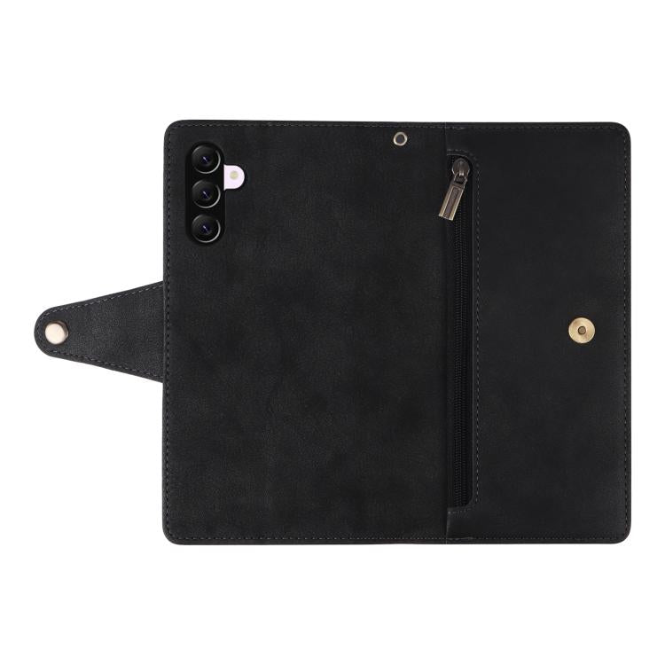 For Galaxy A56 5G Rivet Buckle 9 Cards Three Fold Leather Phone Case