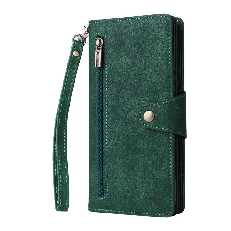 For Galaxy A56 5G Rivet Buckle 9 Cards Three Fold Leather Phone Case