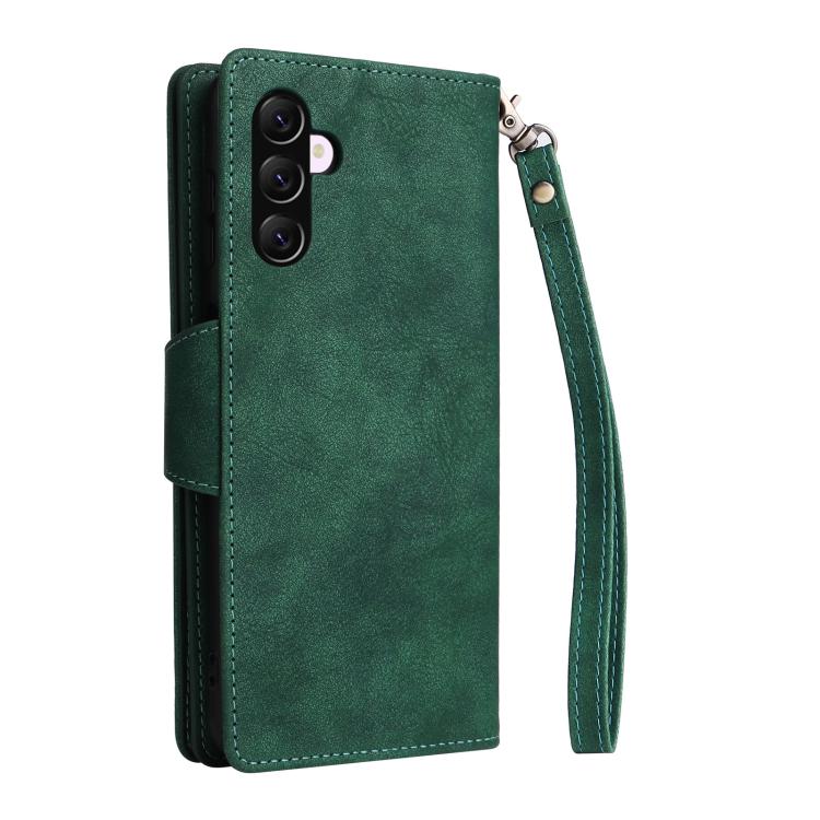 For Galaxy A56 5G Rivet Buckle 9 Cards Three Fold Leather Phone Case