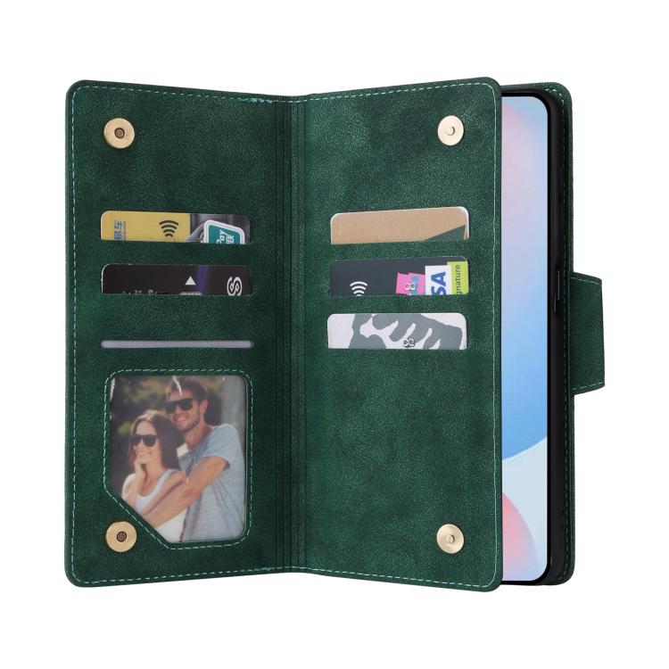 For Galaxy A56 5G Rivet Buckle 9 Cards Three Fold Leather Phone Case