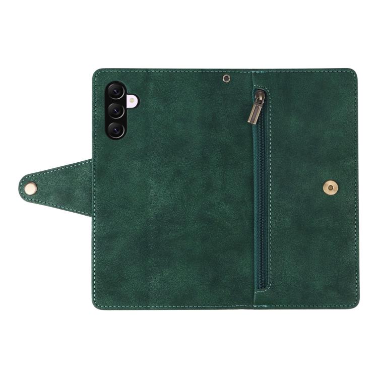 For Galaxy A56 5G Rivet Buckle 9 Cards Three Fold Leather Phone Case