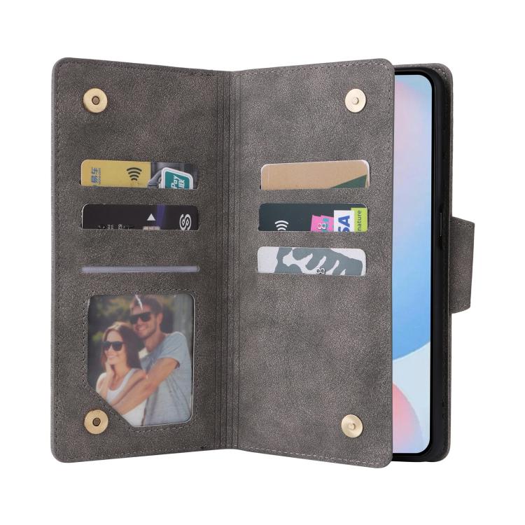 For Galaxy A56 5G Rivet Buckle 9 Cards Three Fold Leather Phone Case