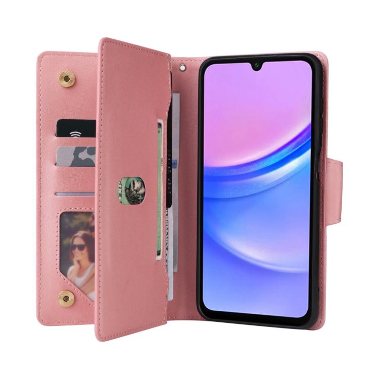 For Galaxy A26 5G Rivet Buckle 9 Cards Three Fold Leather Phone Case