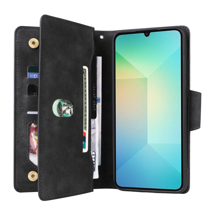 For Galaxy A07 4G / 5G Rivet Buckle 9 Cards Three Fold Leather Phone Case