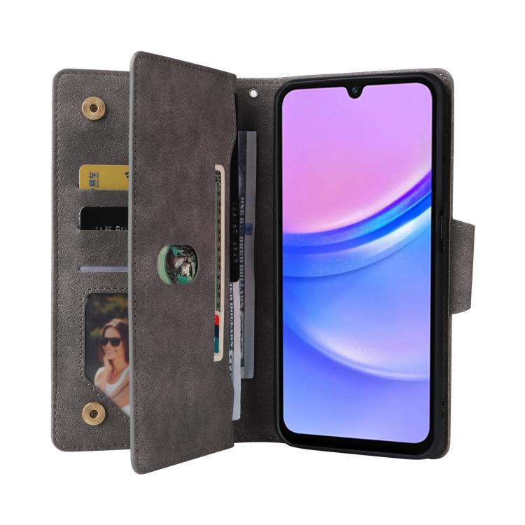 For Galaxy A17 5G Rivet Buckle 9 Cards Three Fold Leather Phone Case