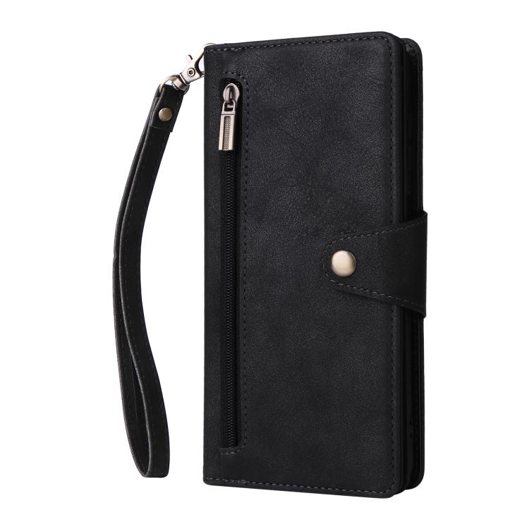 For Galaxy A57 5G Rivet Buckle 9 Cards Three Fold Leather Phone Case