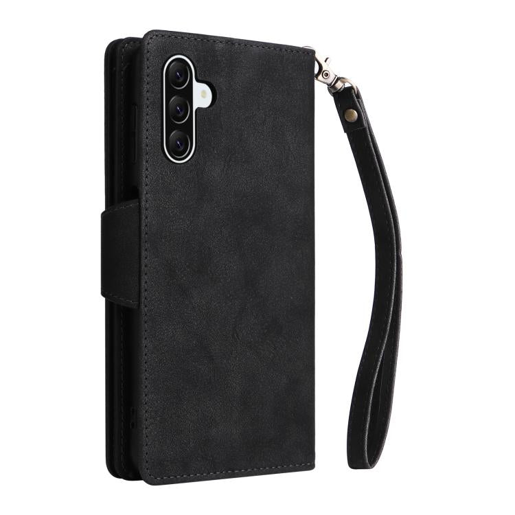 For Galaxy A57 5G Rivet Buckle 9 Cards Three Fold Leather Phone Case