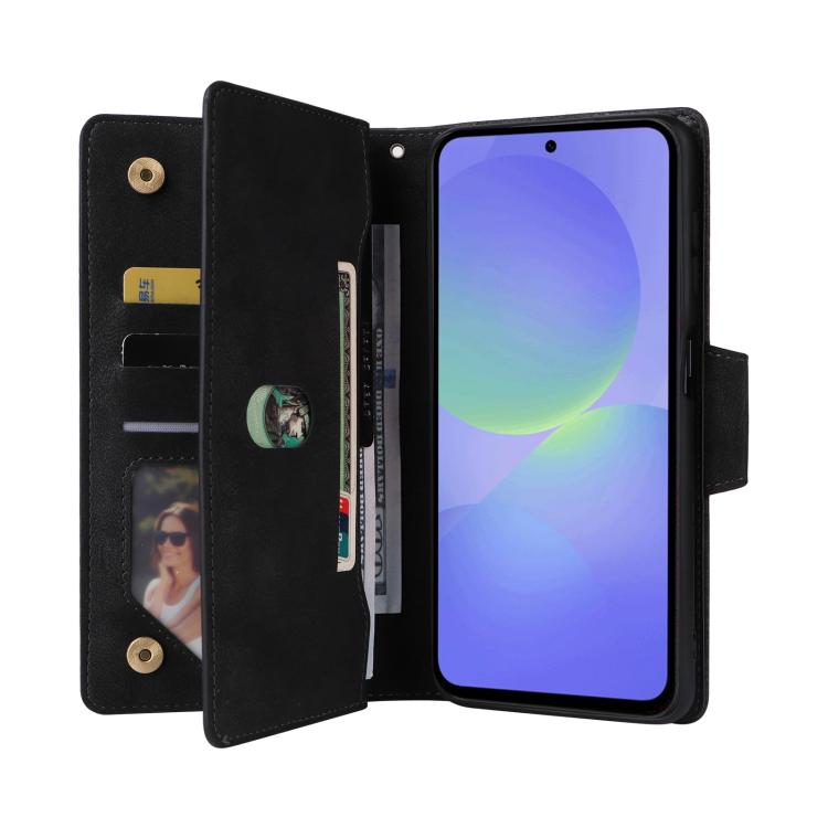 For Galaxy A57 5G Rivet Buckle 9 Cards Three Fold Leather Phone Case