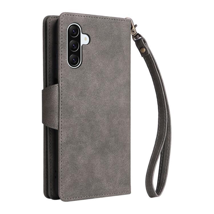 For Galaxy A57 5G Rivet Buckle 9 Cards Three Fold Leather Phone Case