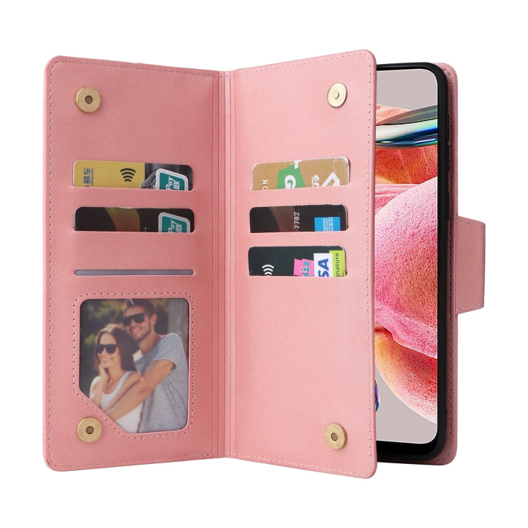 For Redmi Note 12 4G Rivet Buckle 9 Cards Three Fold Leather Phone Case