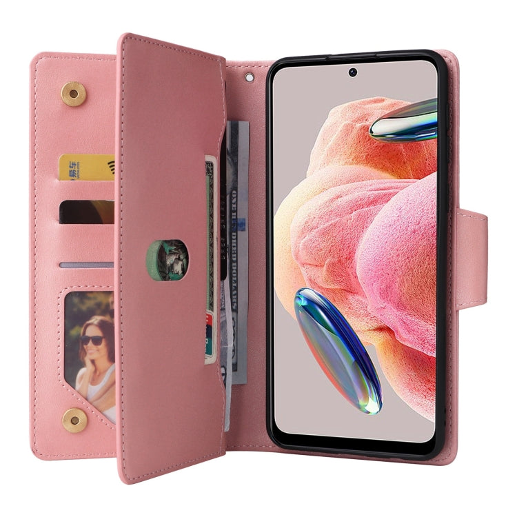 For Redmi Note 12 4G Rivet Buckle 9 Cards Three Fold Leather Phone Case
