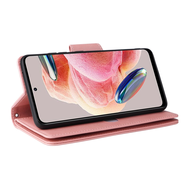 For Redmi Note 12 4G Rivet Buckle 9 Cards Three Fold Leather Phone Case