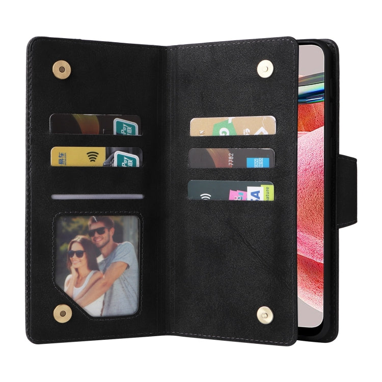For Redmi Note 12 4G Rivet Buckle 9 Cards Three Fold Leather Phone Case