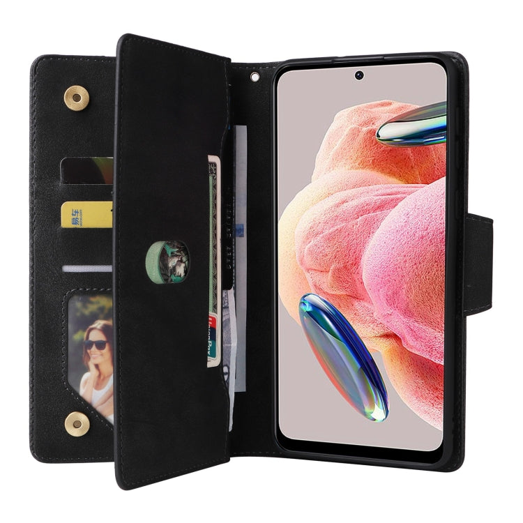 For Redmi Note 12 4G Rivet Buckle 9 Cards Three Fold Leather Phone Case