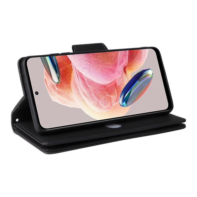 For Redmi Note 12 4G Rivet Buckle 9 Cards Three Fold Leather Phone Case