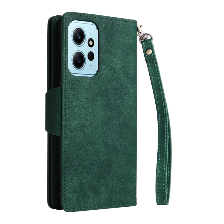 For Redmi Note 12 4G Rivet Buckle 9 Cards Three Fold Leather Phone Case