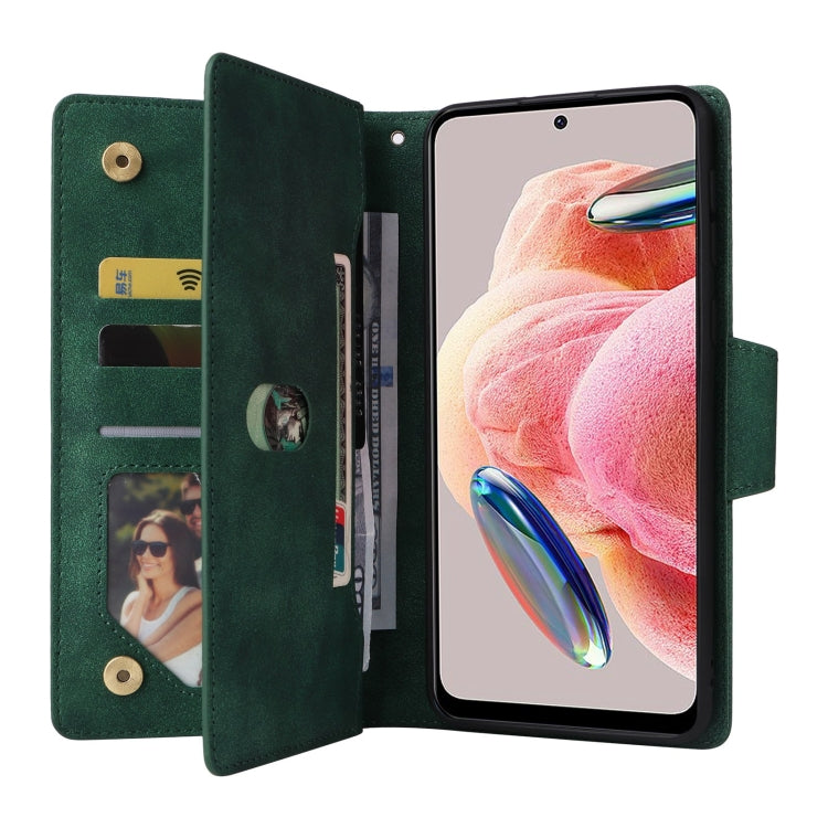 For Redmi Note 12 4G Rivet Buckle 9 Cards Three Fold Leather Phone Case