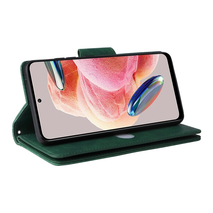 For Redmi Note 12 4G Rivet Buckle 9 Cards Three Fold Leather Phone Case