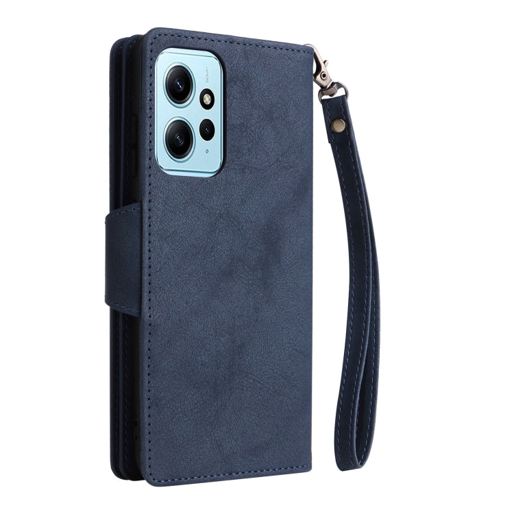For Redmi Note 12 4G Rivet Buckle 9 Cards Three Fold Leather Phone Case