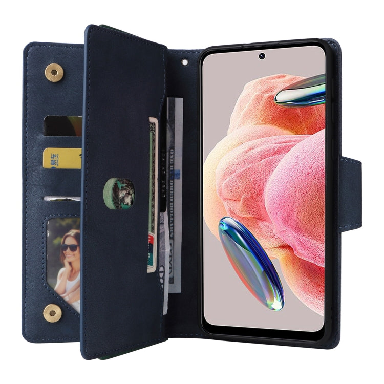 For Redmi Note 12 4G Rivet Buckle 9 Cards Three Fold Leather Phone Case