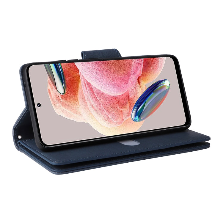 For Redmi Note 12 4G Rivet Buckle 9 Cards Three Fold Leather Phone Case