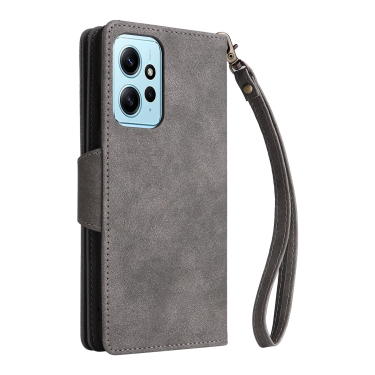 For Redmi Note 12 4G Rivet Buckle 9 Cards Three Fold Leather Phone Case