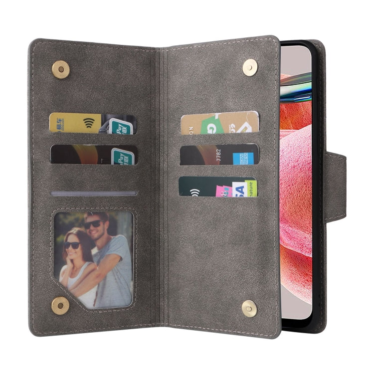 For Redmi Note 12 4G Rivet Buckle 9 Cards Three Fold Leather Phone Case
