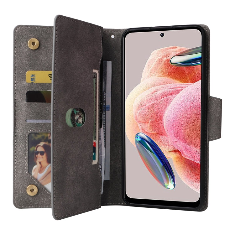 For Redmi Note 12 4G Rivet Buckle 9 Cards Three Fold Leather Phone Case