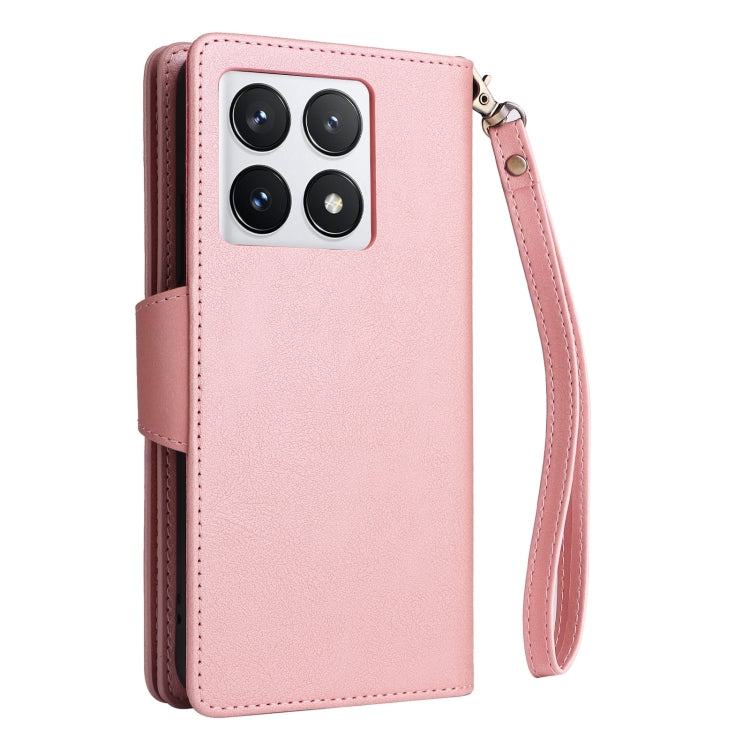 For Xiaomi 14T Pro Global Rivet Buckle 9 Cards Three Fold Leather Phone Case